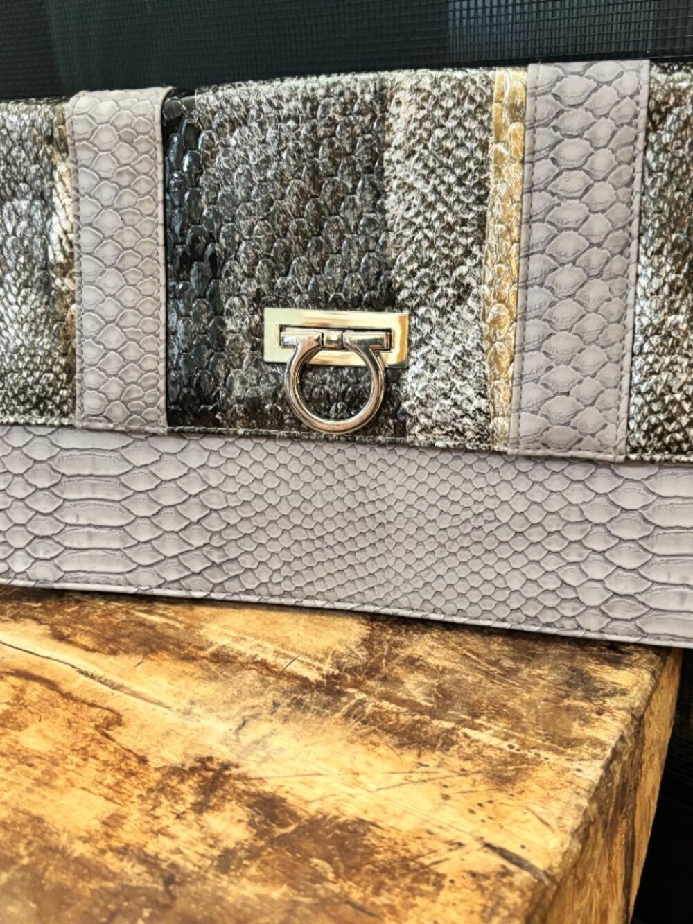 Charming Charlies Large Snakeskin Print Clutch
